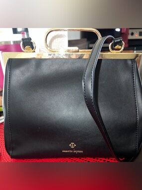 Nanette Lepore Black synthetic Leather Satchel with Gold-Tone Frame